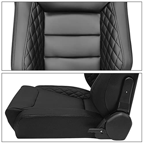 Freemotor802 Universal Racing Seats, Upgraded Version Reclinable Sport Seats With Dual Lock Sliders Adjustable, 1 Pair (Driver + Passenger Side), Pu + Carbon Fiber Fabric, Black #TOP3