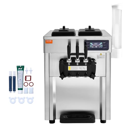 VEVOR Commercial Ice Cream Machine, 18-28 L/H Yield, 1850W 3-Flavor Countertop Soft Serve Ice Cream Maker, 2 x 5.5L Stainless Steel Cylinder, LED Panel Auto Clean Pre-cooling, for Restaurant Bars by VEVOR - Image 9