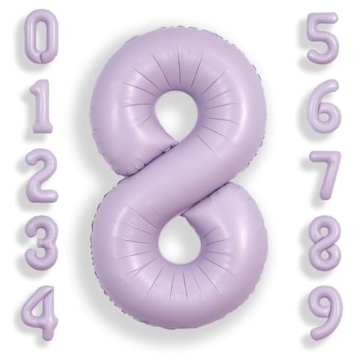 Image of SUWEN 40 Inch Light Purple Lavender Big 8 Balloon Number Foil Helium 0-9 | 8th Large Giant Birthday Huge Mylar Jumbo Happy Party Anniversary Decorations