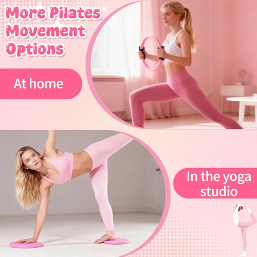 Pilates Equipment Kit for Home Workouts - 18pcs Set- 14'' Pilates Ring and Ball Set for Women, Pilates/Yoga Accessories Kit with Wrist Weights, Resistance Bands, Core Sliders, Yoga Strap (pink) by Fantspati - Image 5