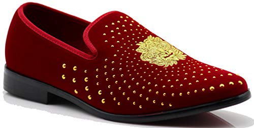 Image of SPK26 Men's Vintage Velvet Rhinestone Designer Dress Loafers Slip On Shoes Classic Tuxedo Dress Shoes