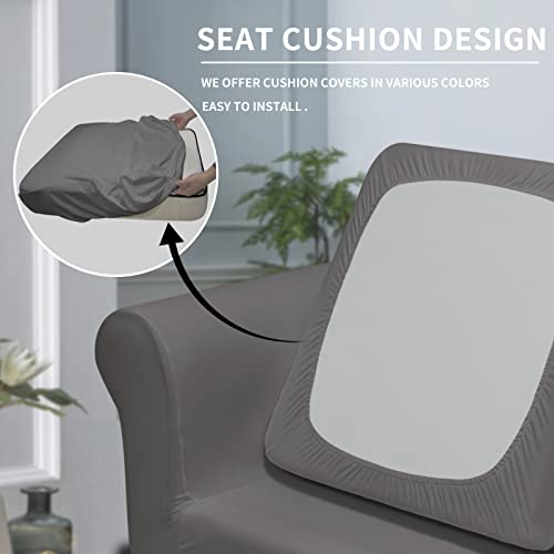 Image of Easy-Going 2 Pieces Stretch Sofa Slipcover for Armchair Washable | Spandex Soft Fitted Sofa Couch Cover for Living Room Washable Furniture Protector with Bottom Kids Pet Light Gray