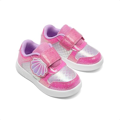 DREAM PAIRS Toddler Girls Sneakers Sparkly Shiny Lightweight Comfortable Hook and Loop Casual Walking Little Kids Shoes,Size 11 Little Kid,Purple/Hot Pink,KKUMFN2504