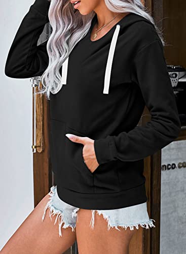 STOLKISS Women’s Athletic Hoodies Pullover Long Sleeve Thin Lightweight Sweatshirt Tops Fashion Spring Hoody with Pocket Black — view 5