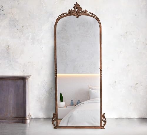 Image of Full Length Mirror with Ornate Frame Tall Standing Floor Mirror for Bedroom, Dressing Room & Living Room (Vintage Copper (Without Stand))