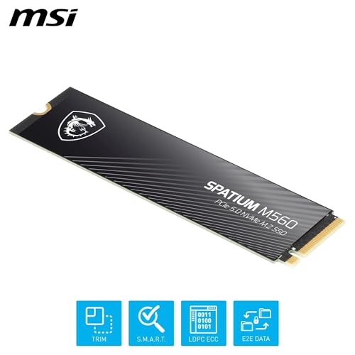 MSI SPATIUM M560 SSD 2TB - Disque SSD Interne 2 to PCIe 5.0 NVMe M.2, Lecture 10300 MB/s, Écriture 8700 MB/s, 3D NAND, Sécurité des Données Intégrée, Center - Garantie 5 Ans (1200 TBW)