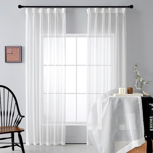 Amazon.com: Ftinala Pinch Pleat White Sheer Curtains 90 Inch Long 2 ...