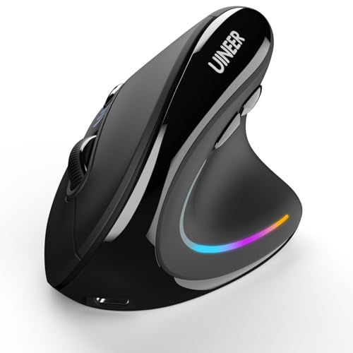 Uineer Souris Ergonomique Vertical sans Fil 【Confort Amélioré】, silencieuse, Rechargeable, RGB, Bluetooth + 2,4G, DPI réglable, Compatible PC, Mac