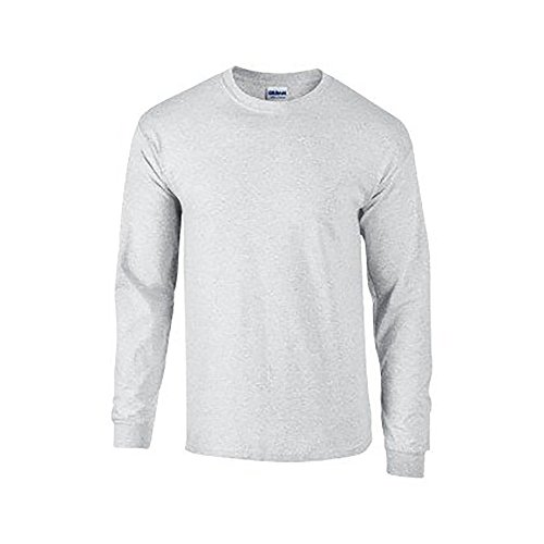 Gildan Mens Plain Crew Neck Ultra Cotton Long Sleeve T-Shirt (L) (Ash Grey)
