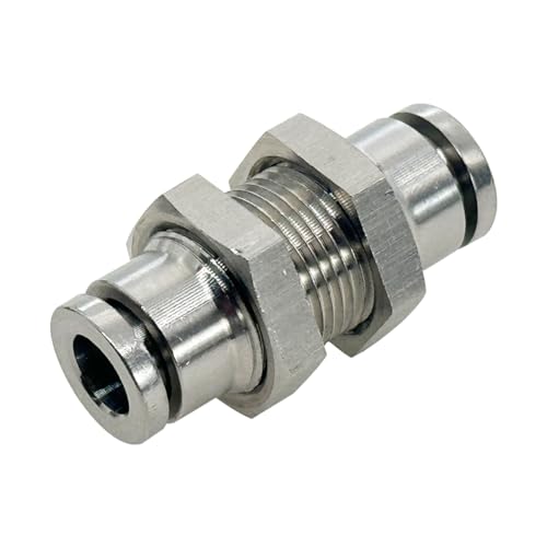 Image of 2Pcs 304 Stainless Steel Bulkhead Union 1 /4 inch x 1 /4 inch Tube OD Push to Connect Tube Fitting, PMM-1 /4 Pneumatic Quick Connect Air Fitting | 304 Stainless Steel,1 /4 inch Airline Bulkhead, Suitable for Home Garage Air Brake Air Compressor