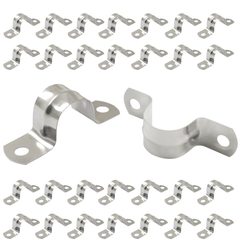 Image of M20 3 /4 inch 304 Stainless Steel Rigid Pipe Strap, 30PCS | Heavy Duty U Bracket, Two Hole Cable Clamps, Secure Pipe, Tube & Wire Installation, Corrosion Resistant