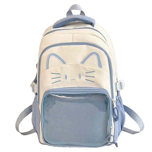 Kawaii Cat Ita Bag Backpack with Pin Badge Display Stylish Travel Bag for Women, Lightweight Design for Fashion Lovers (Blue)