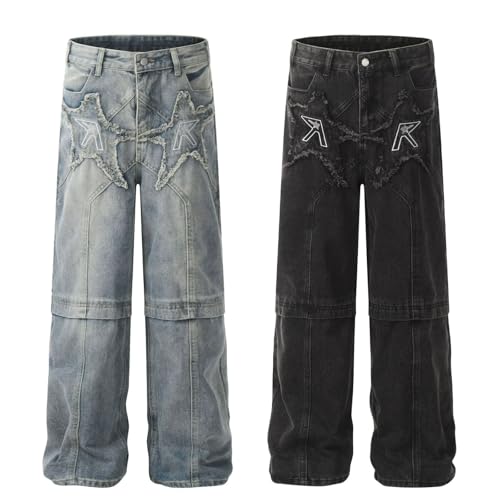 Jeans Pants Trouser Denim Retro Straight Tube Street Trendy Piercing Hairy Wash Personalized for Men4
