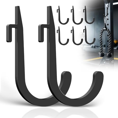 ViewKurM 6 PCS J Hooks for Squat Rack Power Rack Attachments for Home Gym Storage Portale Squat Rack Accessories Storage Hook Holder for Resistance Bands Barbell Collars and Gym Accessories