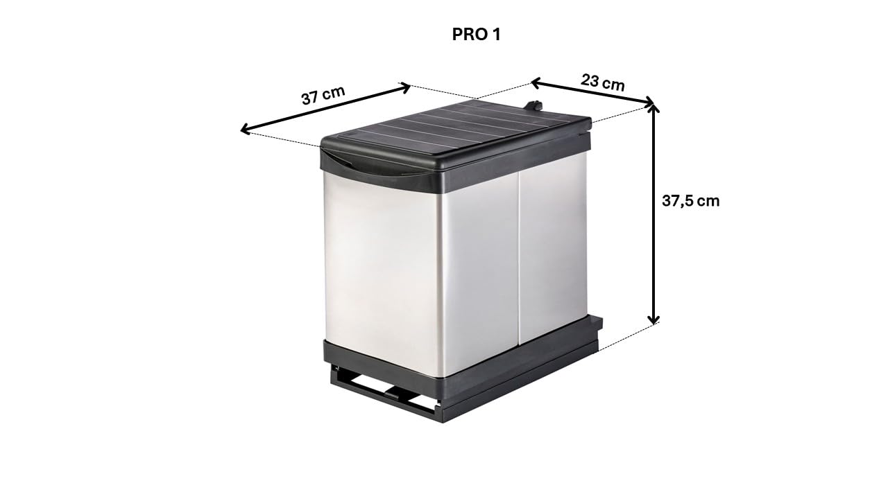 Aspira Home Müllomatic PRO 1 | SMART Einbau Mülleimer Küche ausziehbar, Abfallsammler für Unterschrank mit automatischem Auszug beim Türöffnen, 1 x 16 L Inneneimer, Edelstahl Kunststoff