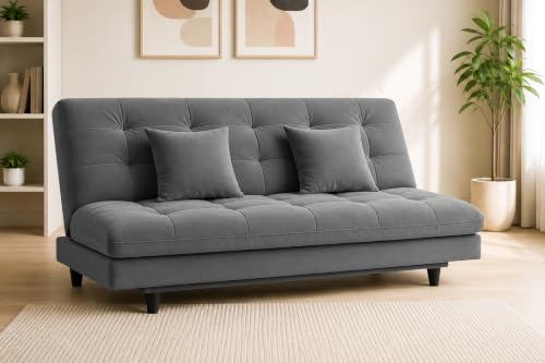 Image of Los Angeles Modern Convertible Futon Sofa Bed, Tufted Upholstered Folding Couch with Adjustable Backrest, Space Saving Sleeper Sofa for Living Room, Apartment, Office, Dorm & Guest Room - Grey