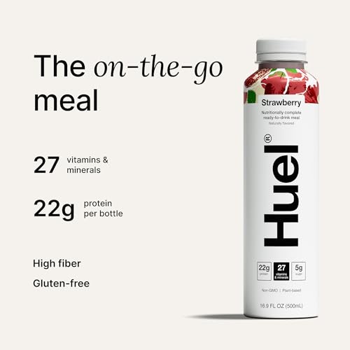 Huel Ready-to-Drink | Strawberry Shortcake Meal Replacement Drink | High Protein Drink | Nutritionally Complete, Low Sugar, High Fiber, Plant Based, Vegan, Healthy | 22g Protein Per Bottle, 16.9 Fl Oz (12 Pack)