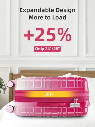 Image of LARVENDER Luggage Sets 6 Piece Hardside Expandable Suitcase with Wheels TSA Lock Double Spinner Wheels, PC+ABS Multicolor Lightweight Travel Luggage Sets for Women, Berry Sparkling