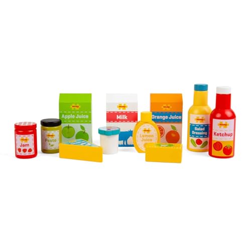Bigjigs Toys Chilled Groceries Set | Kitchen Accessories for Pretend Fridge | Wooden Food for Shop Role Play | Shopping Gifts for 3+ Year Old Toddler | Supermarket Themed Educational Toy for Children