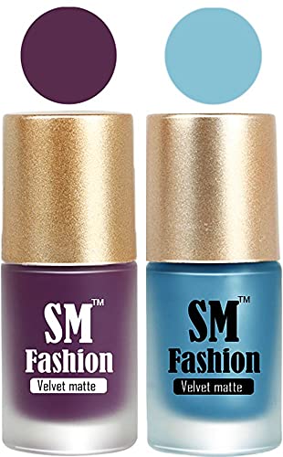 Image of Nail Polishes, Purple-Sky Blue Velvet Matte Nail Paint Combo Set of 2 Pcs 7ml each