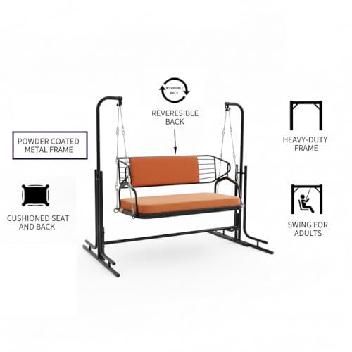Image of s k modern art Two Seater Swing with Stand | Jhula for Adults with Cushion for Home /Patio (Black, Reversible Back, Two Seater)
