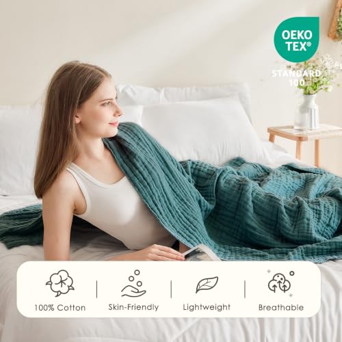 Image of EMME Muslin Blankets for Adults Throw Blanket for Couch Breathable Gauze Soft Lightweight Airy Dark Teal Throw XL 50 inch x 71 inch