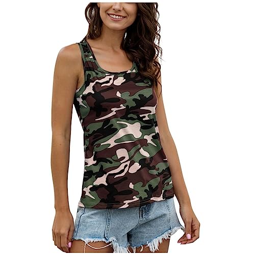 Débardeurs camouflage sans manches légers pour femme - Séchage rapide - Col carré - Décontracté - Pour les vacances - Respirant - Pour un usage quotidien, vert...