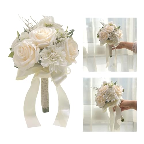 Ramo de rosas artificiales para boda blanco miniatura 2