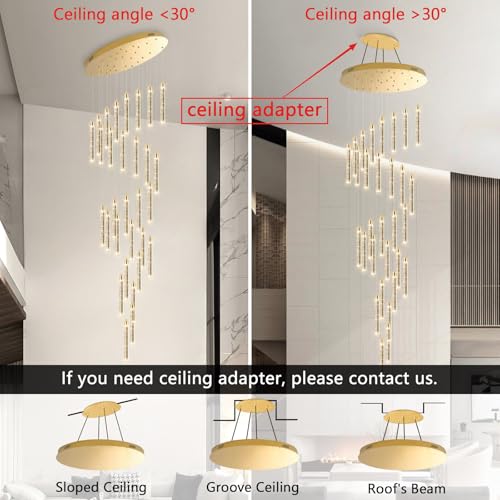Image of Modern 30-Light LED Chandelier for Living Room, Dining Room & Entryway - Dimmable Spiral Crystal Gold Hanging Light Fixture