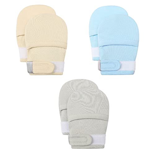 Image of HAPIU Baby No Scratch Mittens Stay On, 100% Cotton Breathable, Adjustable Infant Gloves for Boys Girls, Newborn - 12 M
