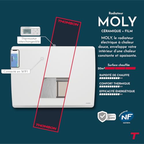 Chauffage fixe haut de gamme THOMSON MOLY à inertie sèche céramique 2000W - 4
