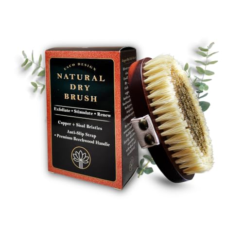 ESCODESIGN Natural Copper Dry Body Brush Ionic Body Brush for Skin Exfoliation & Cellulite Reduction Firm Sisal Copper Bristles & Anti-Slip Strap Lymphatic Drainage & Glow Boosting Detox