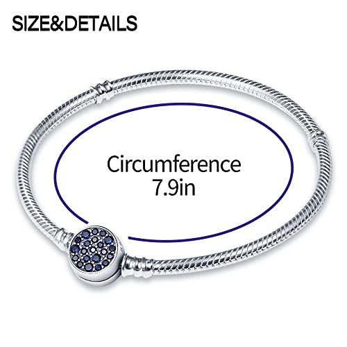 KUNSIR 925 Sterling Silver Snake Chain Bracelet Basic Charm Bracelets with 5A Cubic Zirconia for Women Teen3