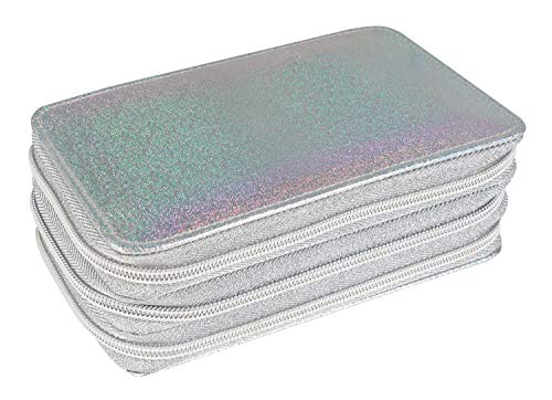 Eberhard Faber 577560 - schooletui Triple Decker, glitter zilver, 29 stuks gevuld