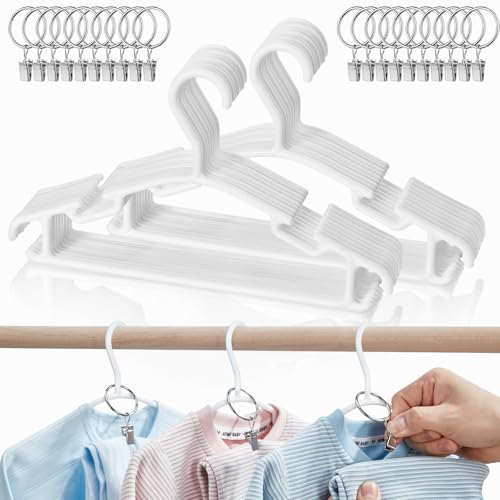Image of AMZXHCQ Baby Hangers with Metal Ring Clips, Children Plastic Hanger for Kids Pants Clothes Closet, 20 Pack, White
