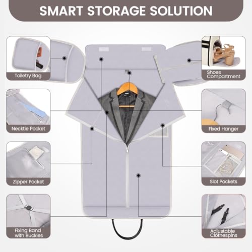 Convertible Garment Duffle Bags for Travel, Carry On Garment Bag with Shoe Compartment, 2 In 1 Travel Suit Bag with Shoulder Strap for Men Women, Waterproof Weekender Bag for Business Trip,Cream3
