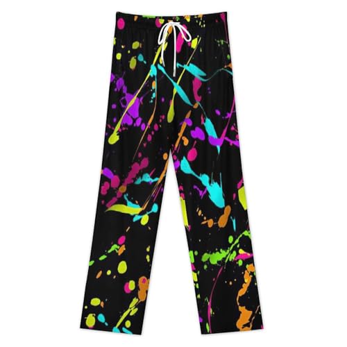 Glow In Dark Splatter Neon 2 Comfy Pajama Pants Adjustable Sleepwear Beach Pants for Men3