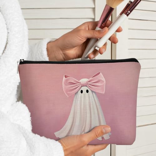 Boo Basket Pink Halloween Bag, Pink Bow Ghost Purse Gifts, Preppy Makeup Bag,Coquette Ghost Purse, Preppy Trendy Pink Makeup Bag Gift for Teen Girls, Birthday Gift for Women Daughter2