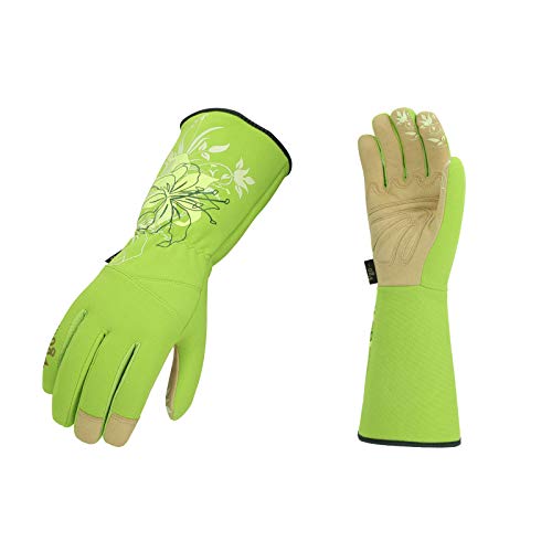 Preisvergleich Produktbild Vgo Garten- und Arbeitshandschuhe, Gartenarbeitshandschuhe mit langen Armen, Synthetiklederpalmen, Kunstleder, Weibliche Handschuhe (1 Paar, 8 / M, Grün, SL7445)