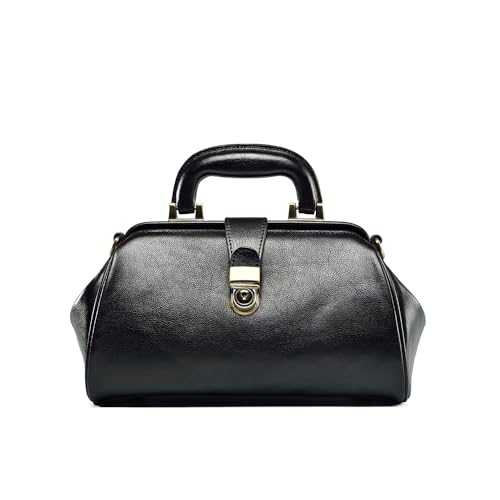 Image of Genuine leather women's bag retro doctor's bag handmade foreskin layer cowhide Shoulder bag buckle type women's bag