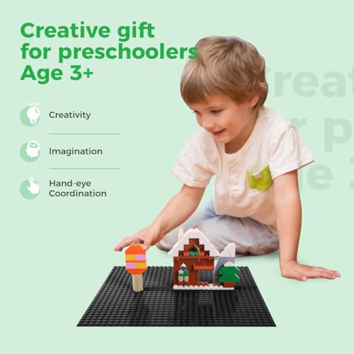 Image of Lekebaby 8 Pack Peel and Stick Building Base Plates, 10 inchx10 inch Classic Self-Adhesive Building Boards - 100% Compatible with All Major Brands of Toy Building Sets,Sturdy Stacking Play Table Top,Black