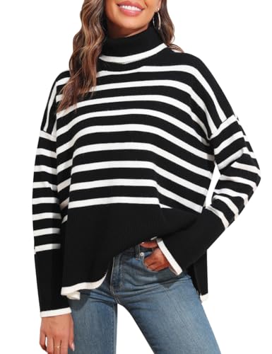 PrettyGuide Womens Oversized Long Sleeve Turtleneck Chunky Knit Pullover