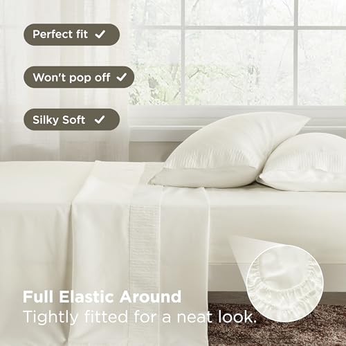 Image of Bedsure King Size Sheets Set - 4 Pieces Soft King Sheets - Breathable & Cooling - Hotel Luxury - Easy Care Polyester Microfiber Bedding for Women, Men, Ivory