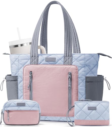 Bagstellar Puffer Tote Bag for Women, Lightweight Puffy Work Laptop Handbag