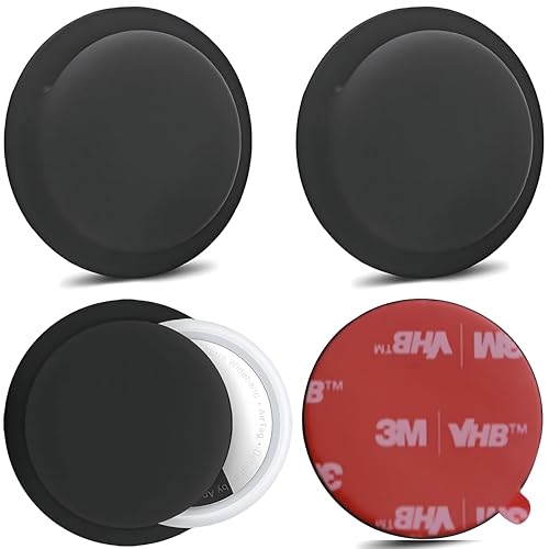 AirTag Adhesive Mount Compatible with Apple AirTags Sticker Case. Powerful 3M Adhesive Cover for Phone Remote iPad Drone Travel. Anti Lost Anti Scratch Portable Protective Air Tag Holder, 4 Pack Black