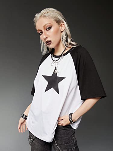 SHENHE Women's Graphic Half Sleeve Drop Shoulder Crewneck Oversized T Shirt Tops3