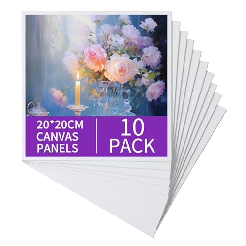 Ordeluxe 20x20 cmLienzos para Pintar Niños- Set de 10 Canvas para Pintar en Algodón 100% - Mini Lienzo para Pintar, Montado en Cartón Resistente – Ideal para Acrílico, Gouache y Óleo