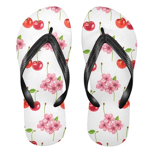 Burbuja Cherry Flower Flip Flops for Women Men, Soft Thong Sandals Rubber Slippers for Pool Beach Essentials