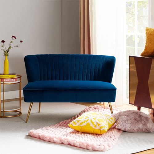 HULALA HOME Velvet Loveseat Sofa with Gold Legs, Mid-Century Modern ...