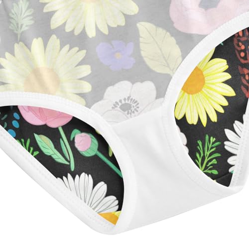 Toddler Underwear Custom 2t Cotton Little Girl Panties Durable Undies Kids Briefs Colorful Spring Flowers Black 5